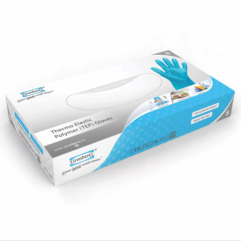 Engångshandskar Thermo Elastic Polymer (T.E.P.), puderfria. Färg: blå 200 st förp. - Bild 2